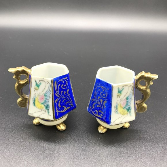 Lot 12pc Vintage Ardalt Lenwile Japan Footed Mini Tea Cup & Saucer Floral & Bird - Picture 4 of 12